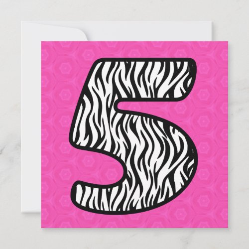 Girl's 5th Birthday Custom Name Modern ZEBRA V16H Custom Invite