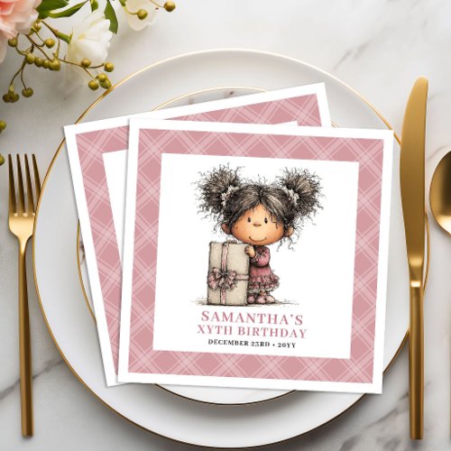 Girls 5th Birthday Party Whimsy Funny Pink Napkins