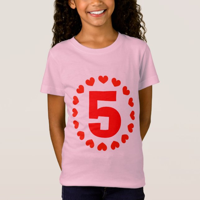 Girls 5th Birthday shirt | number five with hearts (Front)