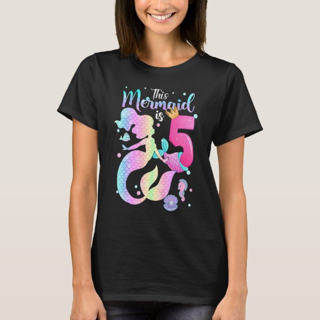 Girls 5th Birthday This Mermaid Is 5 Years Old Kid T-Shirt (Front)