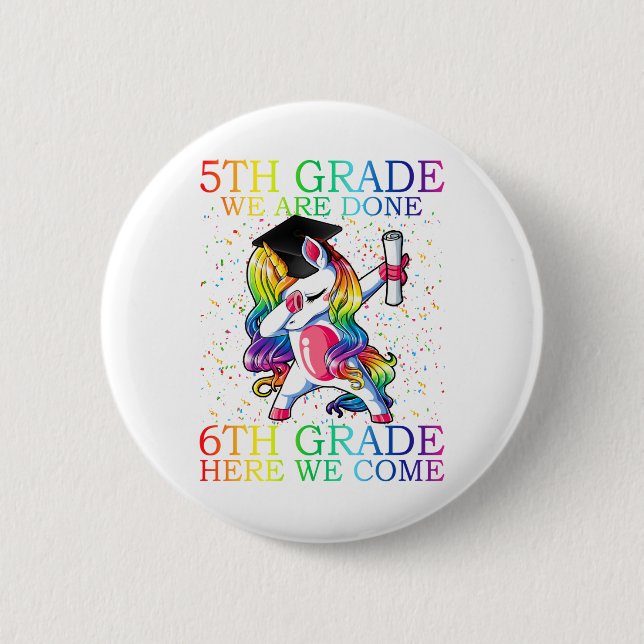 Girls 5th Grade Graduation Magical Unicorn Gift Button (Front)