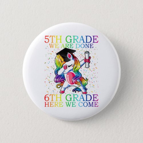 Girls 5th Grade Graduation Magical Unicorn Gift Button