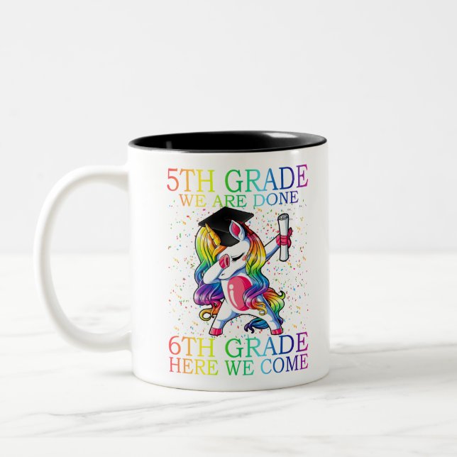 Girls 5th Grade Graduation Magical Unicorn Gift Two-Tone Coffee Mug (Left)