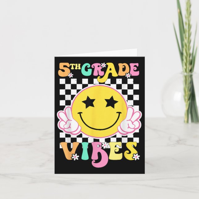 Girls 5th Grade Vibes Smile Face Back To School Fi Card (Front)