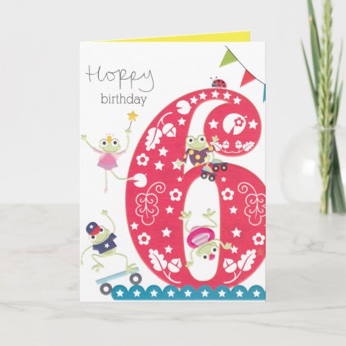 Girls 6th Birthday Card _ Theme Frogs