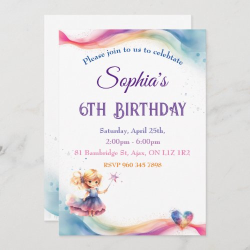 Girls 6th Birthday little princess Invitation