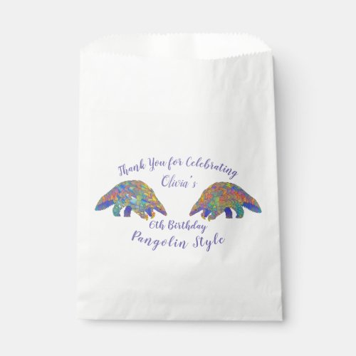 Girls 6th Birthday Party Colorful Pangolin Purple Favor Bag