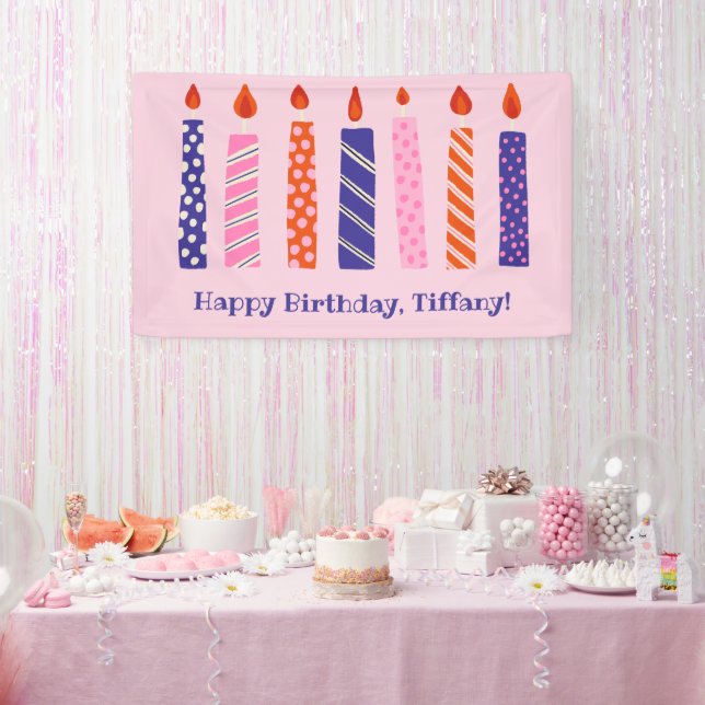 Girl's 7th Birthday 7 Pink, Purple Candles Party Banner (Party)