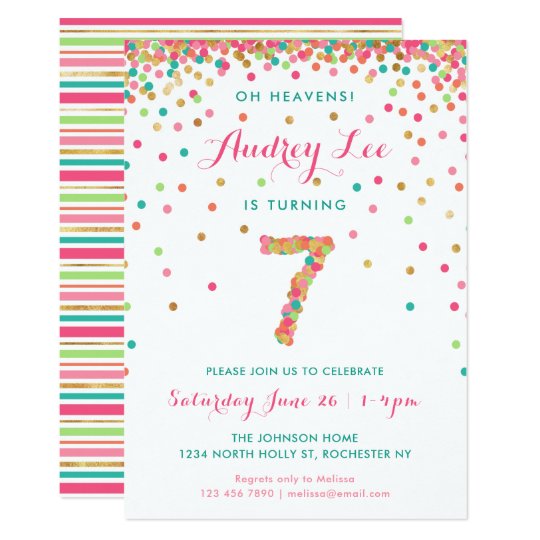 Girls 7th Birthday Invitation birthday party | Zazzle.com