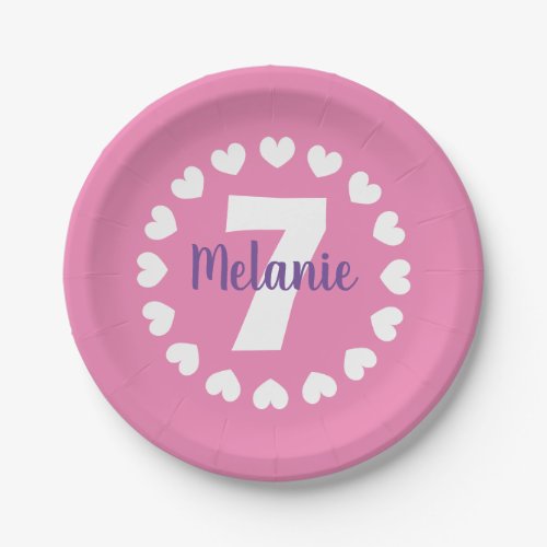 Girls 7th Birthday party plates with age number