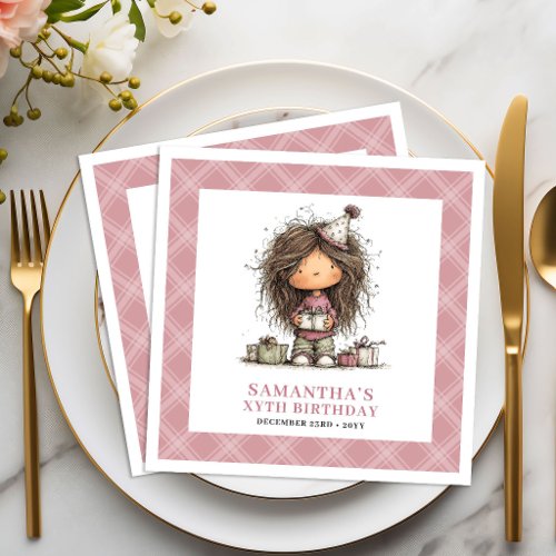 Girls 7th Birthday Party Quirky Funny Pink Napkins