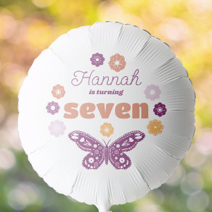 Girls 7th Birthday Party Retro Butterfly Birthday Balloon