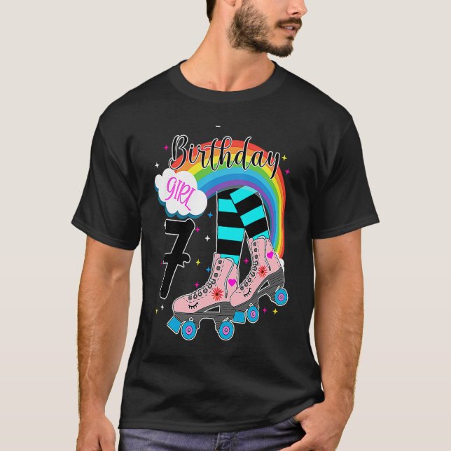 Girls 7th Birthday Roller Skates Birthday Family P T-Shirt (Front)
