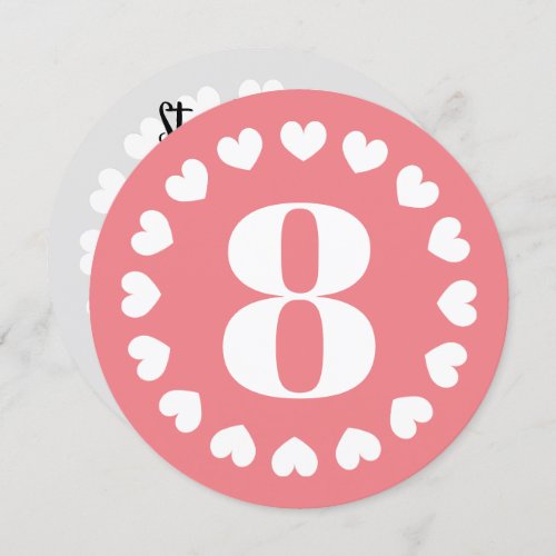 Girls 8th Birthday party coral pink round heart Invitation
