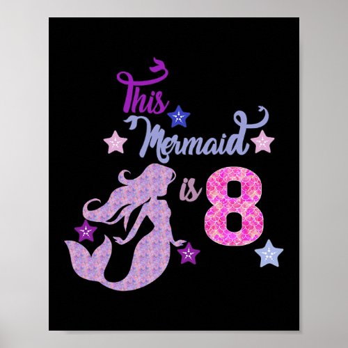 Girls 8th Birthday This Mermaid Is 8 Years Old  Poster