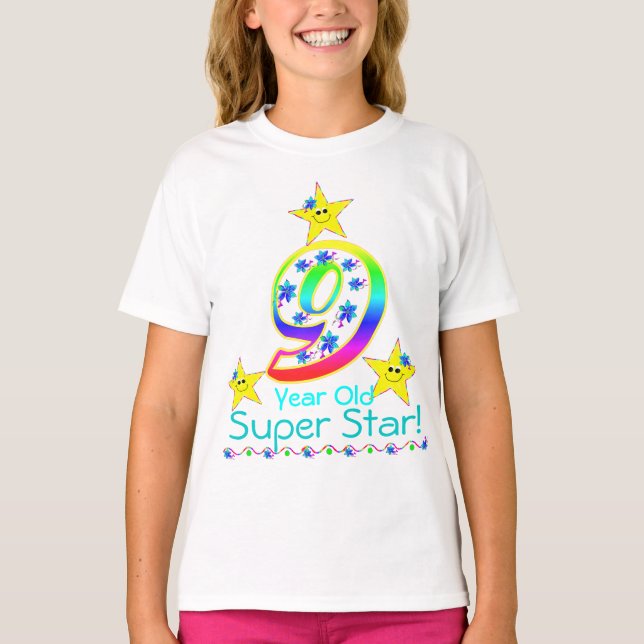 Girls 9 Year Old Super Star Shirt (Front)