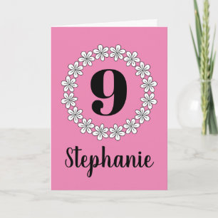 Girl's 9th Birthday floral greeting card for kids