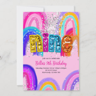 Girls 9th Birthday Invitation