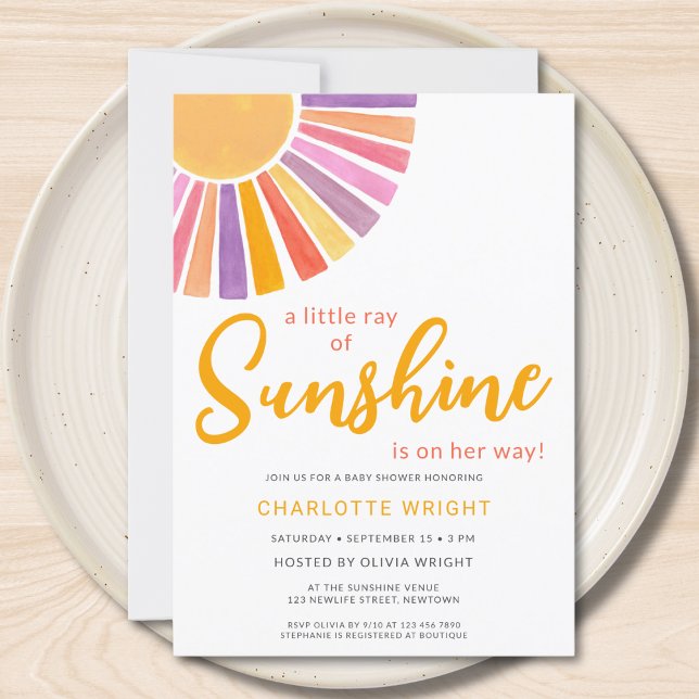 Girl's A Little Ray Of Sunshine Baby Shower Invitation (Creator Uploaded)