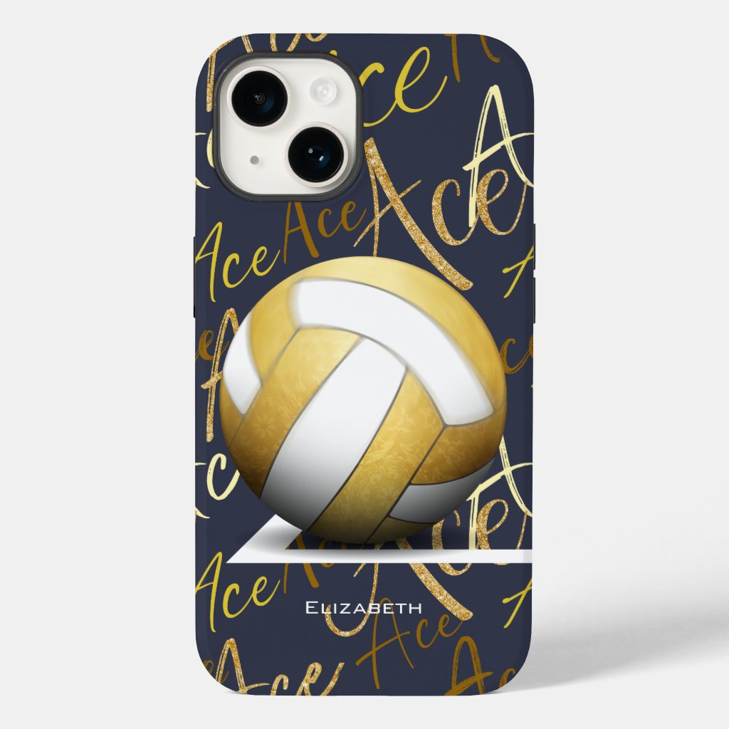 girl's ace serve gold volleyball w text pattern iPhone case