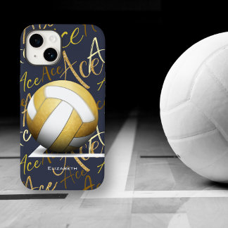 girl's ace serve gold volleyball w text pattern Case-Mate iPhone 14 case