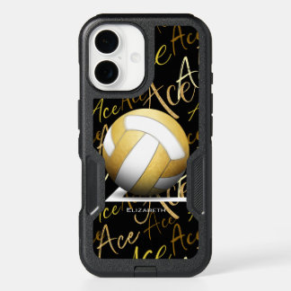 girl's ace serve gold volleyball w text pattern iPhone 16 case