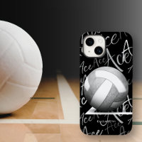 girl's ace serve gray volleyball w text pattern
