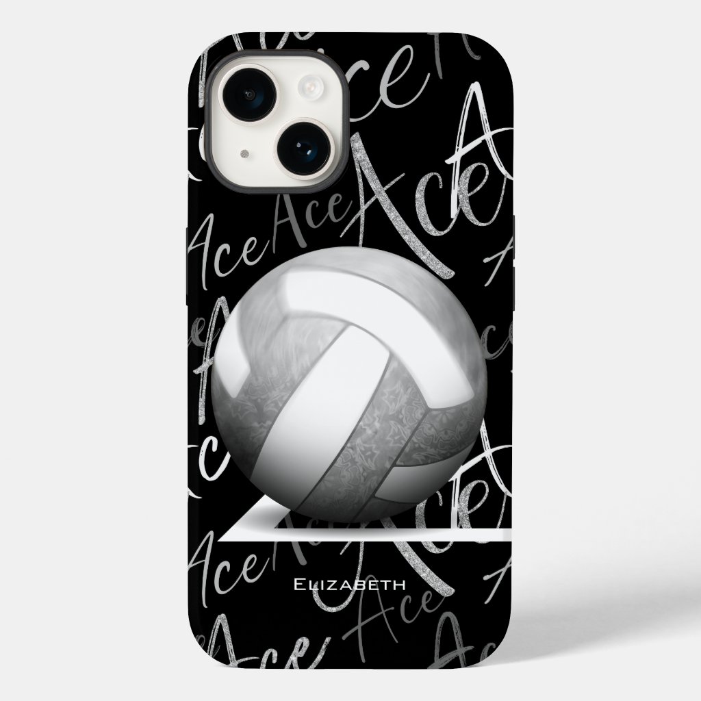 girl's ace serve silver volleyball w text pattern iPhone case
