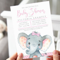 Girls Adorable Elephant Baby Shower Invitations