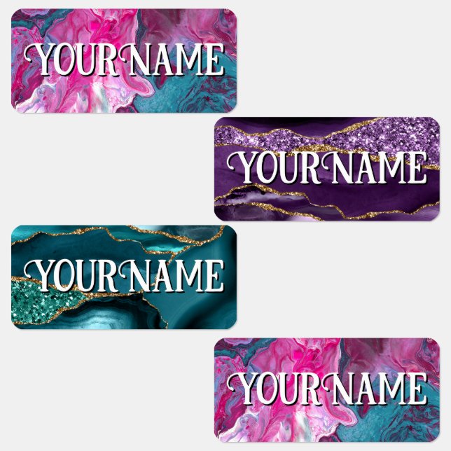 Girls Agate Marble School Name Daycare Childcare Labels (Group)