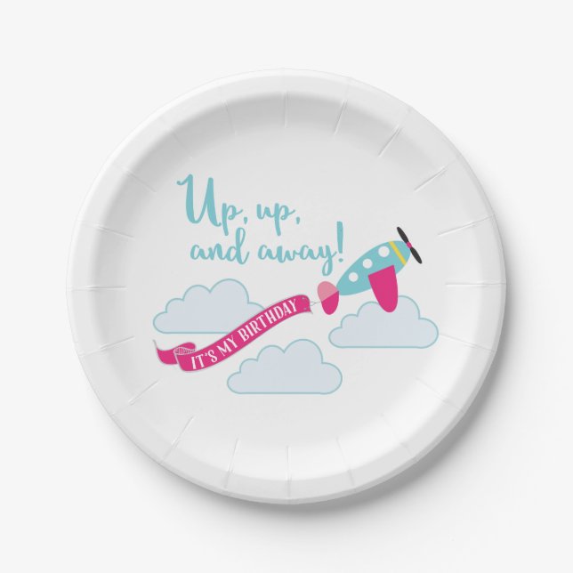 Girls Airplane Birthday Party Plate (Front)