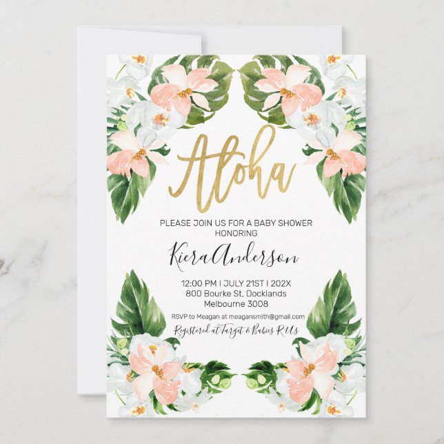 Girls aloha tropical baby shower invitation (Front)