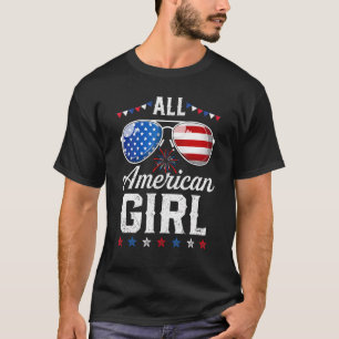 Girls American Flag Sunglasses 4th Of July Messy B T-Shirt