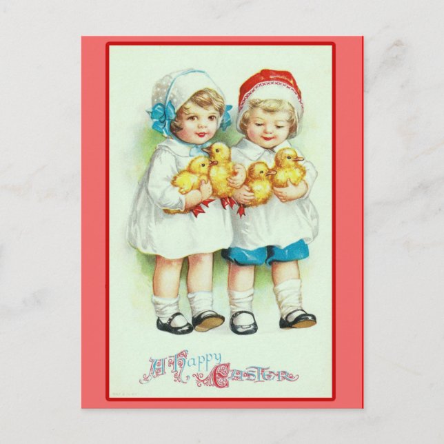 Girls and Baby Chicks Vintage Easter Cards (Front)