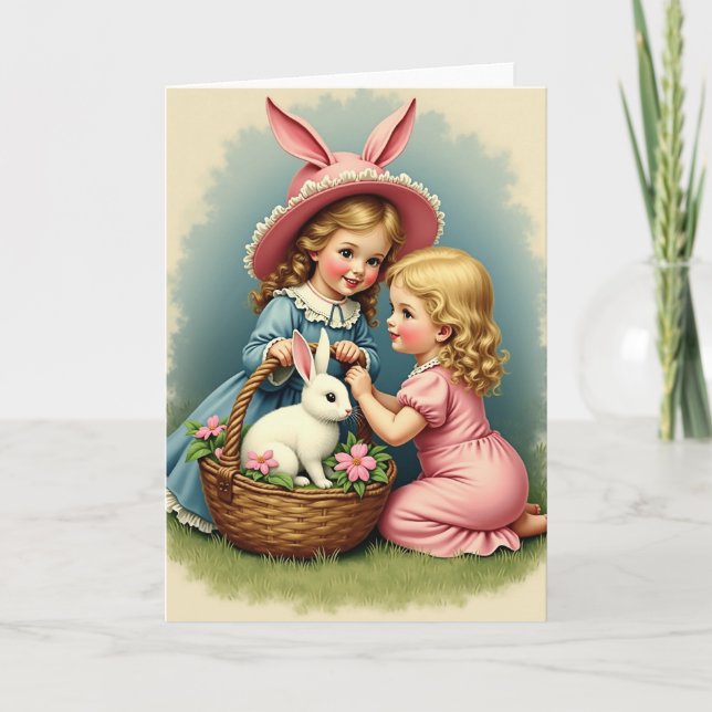 Girls And Bunny Best Friends Card (Front)