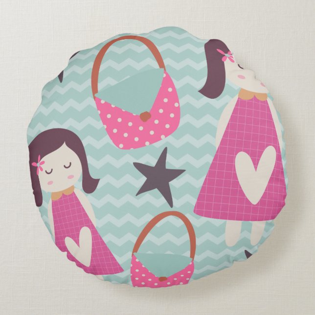 Girls and Handbags Round Pillow (Back)