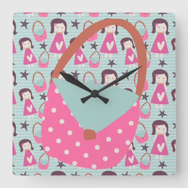 Girls and Handbags Square Wall Clock (Front)