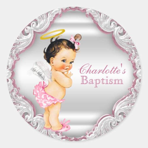 Girls Angel Baptism Christening Classic Round Sticker