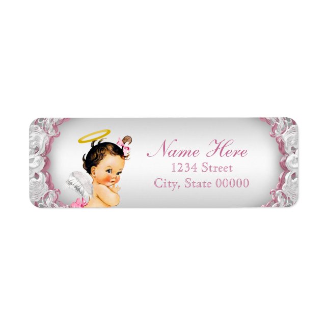Girls Angel Baptism Christening Label (Front)