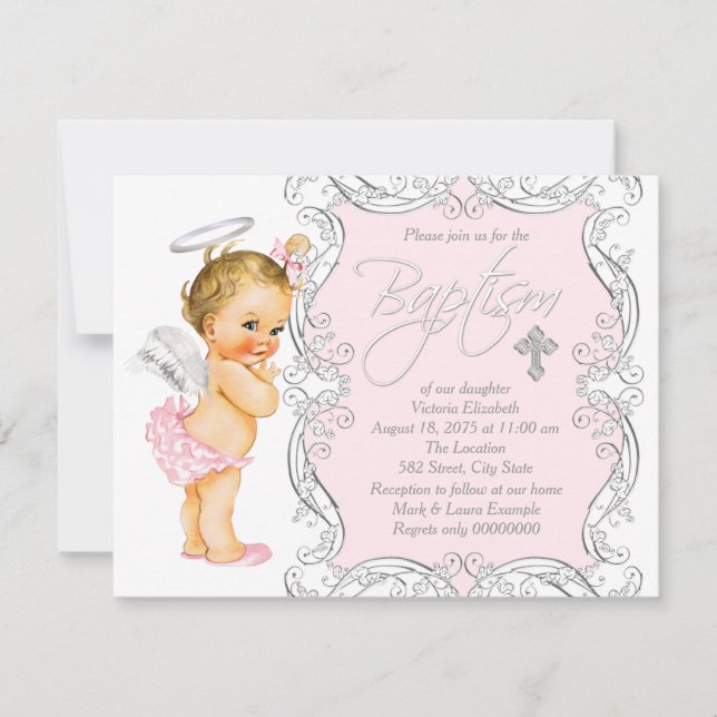 Girls Angel Baptism Invitation (Front)