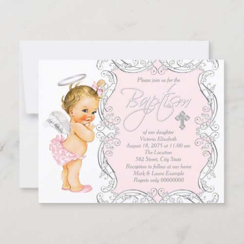 Girls Angel Baptism Invitation