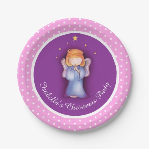 Girls angel personalized Christmas paper plate