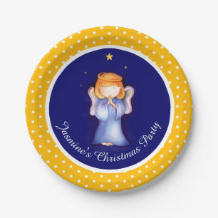 Girls angel personalized Christmas paper plate