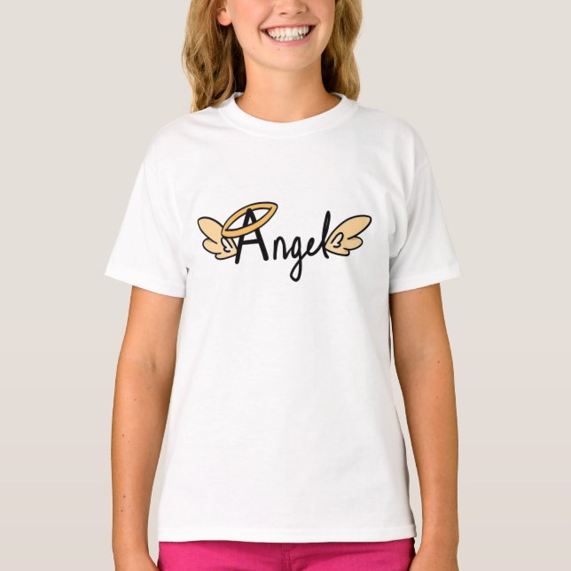Girls Angel with Wings and Halo in Orange T-shirt (Front)