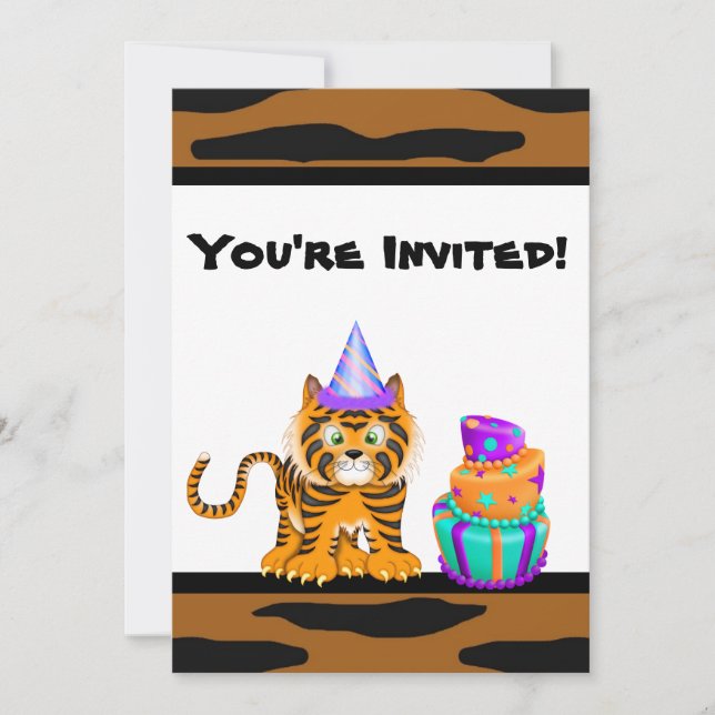 Girls Animal Print Tiger Birthday Invitation (Front)