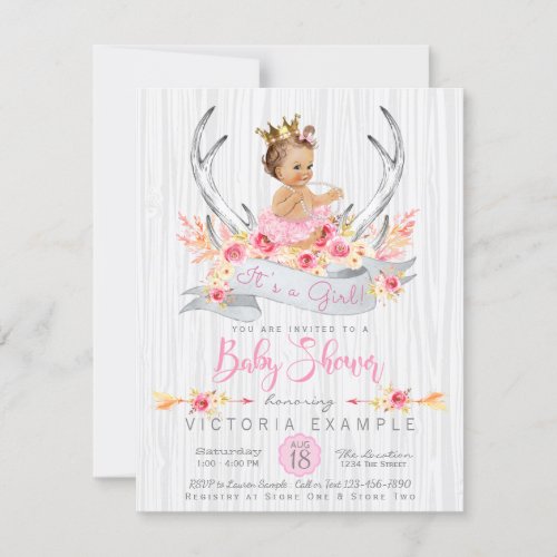 Girls Antler Boho Princess Baby Shower Invitation
