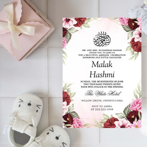 Girls Aqiqa Red Floral Baby Islamic Aqeeqah