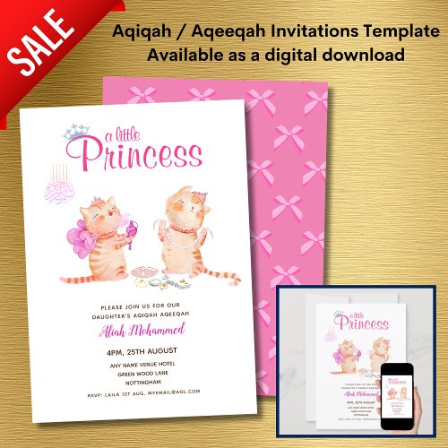 Girls AQIQAH Baby Shower Birthday Princess Theme Invitation