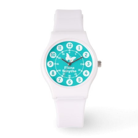 Girls Aqua Teal & White Full Name Wrist Watch