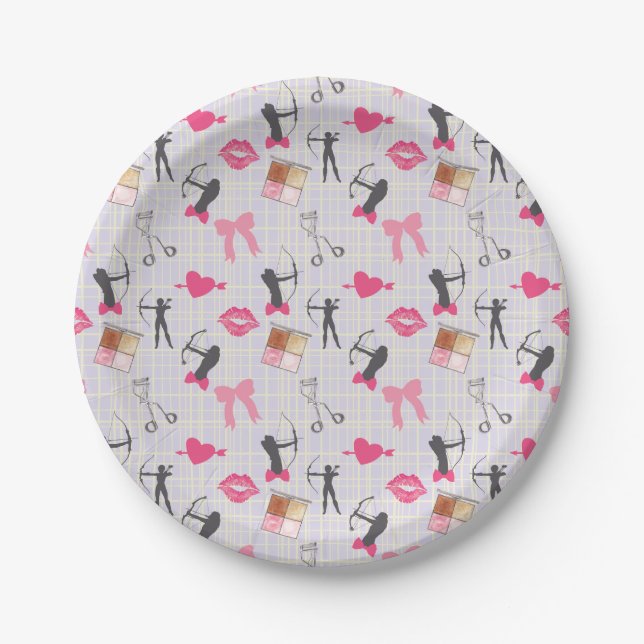 Girls Archery - Girly Hearts and Makeup Paper Plates (Front)